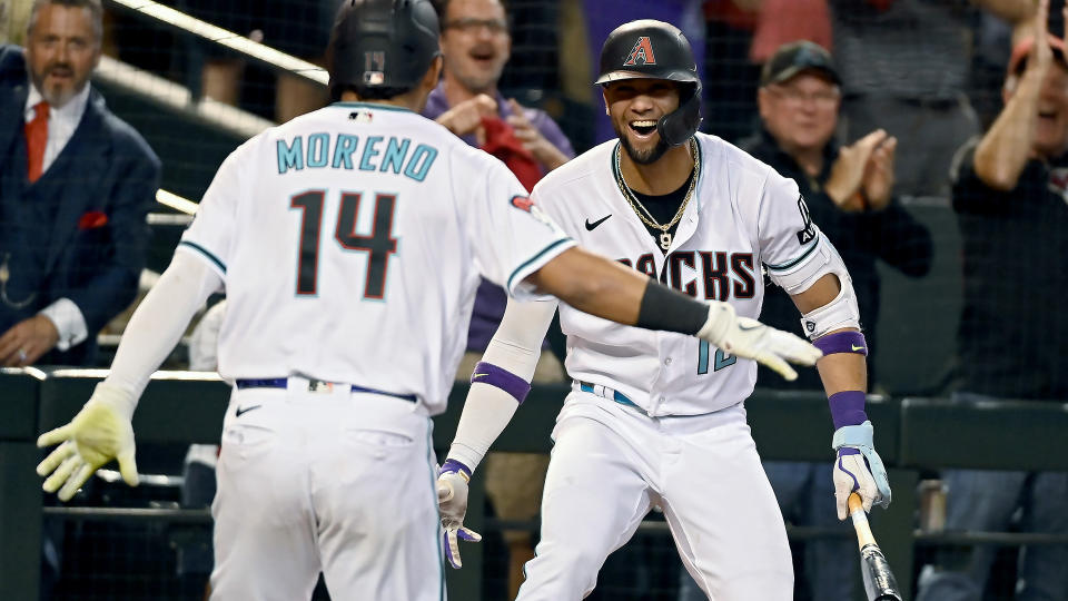 Former Blue Jays Gabriel Moreno and Lourdes Gurriel Jr. have been key contributors in helping the Diamondbacks reach the World Series. (Photo by Norm Hall/Getty Images)