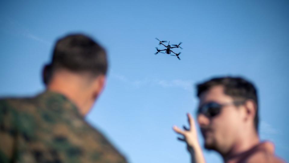 U.S. Marines operate a Skydio X2 drone at Camp Lejeune, N.C., on April 13, 2022. (Staff Sgt. Akeel Austin/U.S. Marine Corps)