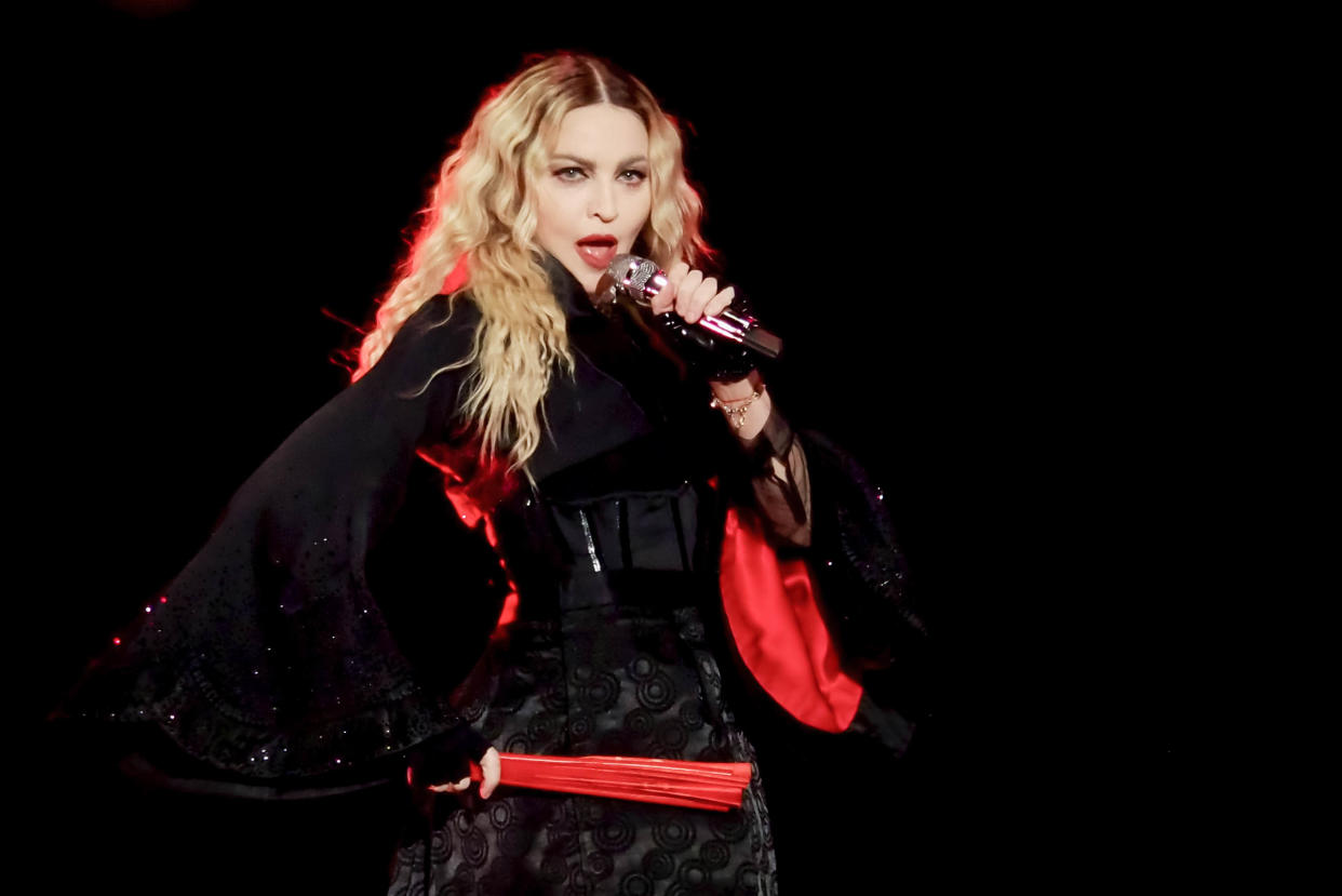 The singer and actress Madonna (Madonna Louise Veronica Ciccone) in concert at the Pala Alpitour in Turin during a stage of her Rebel Heart World Tour. Turin (Italy) November 21st, 2015 (Photo by Marco Piraccini/Archivio Marco Piraccini/Mondadori Portfolio via Getty Images)