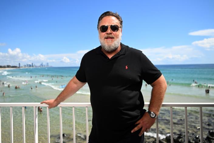 <p>Russell Crowe poses for photos during a media call on the Gold Coast on Jan. 28 in Burleigh Heads, Australia.</p>