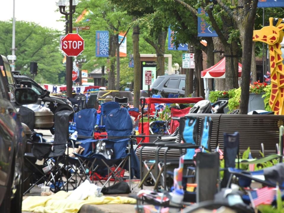 One eyewitness described a scene of ‘pandemonium’ as crowds of people fled the area, abandoning tricycles, chairs and prams in a desperate bid to escape (John Starks/Daily Herald/AP)