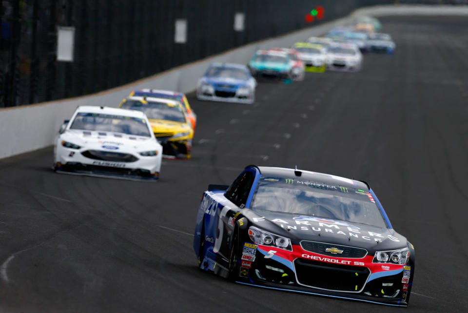 Farmers has sponsored Kahne since he joined Hendrick in 2012. Both company and driver are leaving after 2017. (Getty)