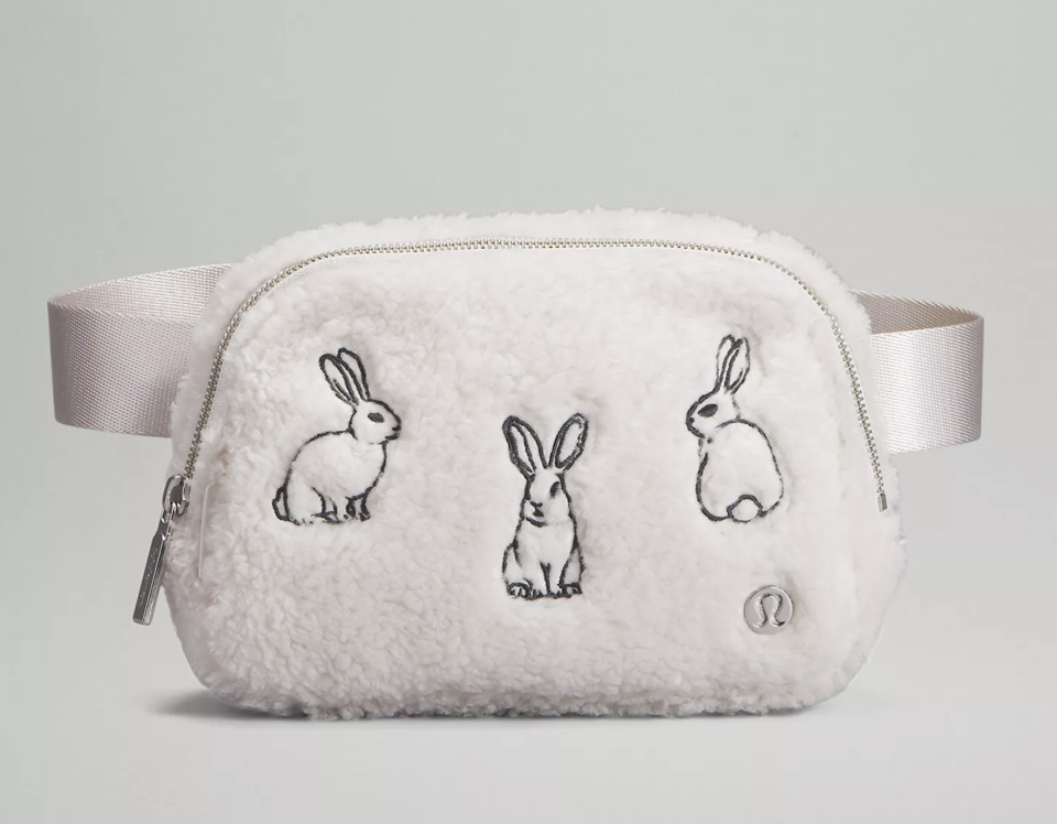 New Year Everywhere Belt Bag in white fleece with rabbits (Photo via Lululemon)