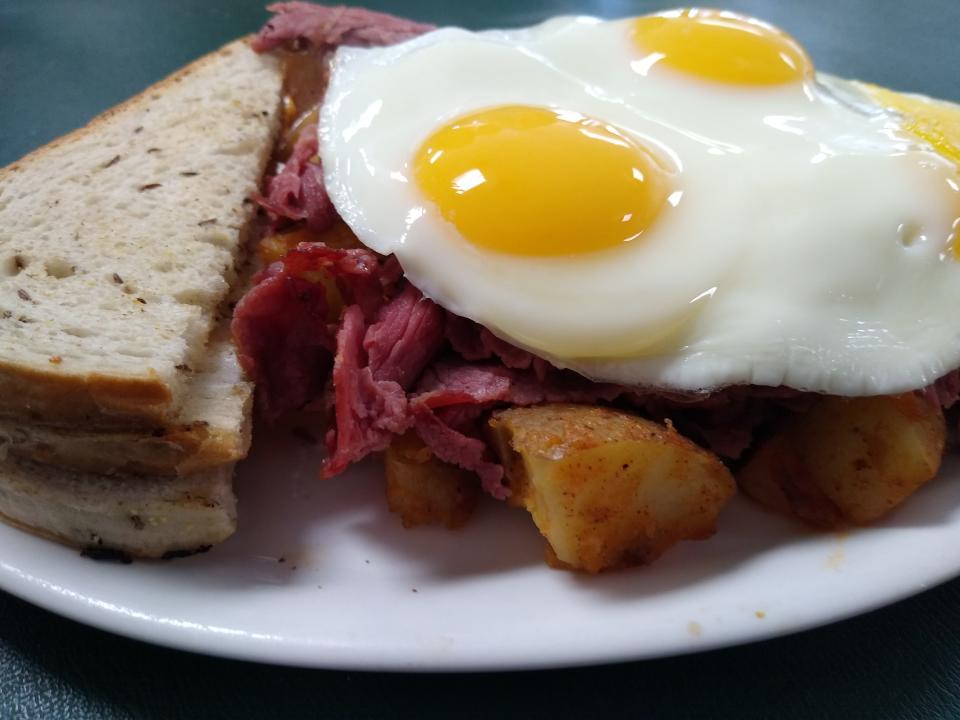 The King of Corned Beef Hash is served at Garretts Mill Diner in Stow.