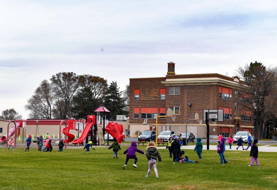 Children play outside during recess at Valley Springs Elementary School on Tuesday, Nov. 5, 2019.