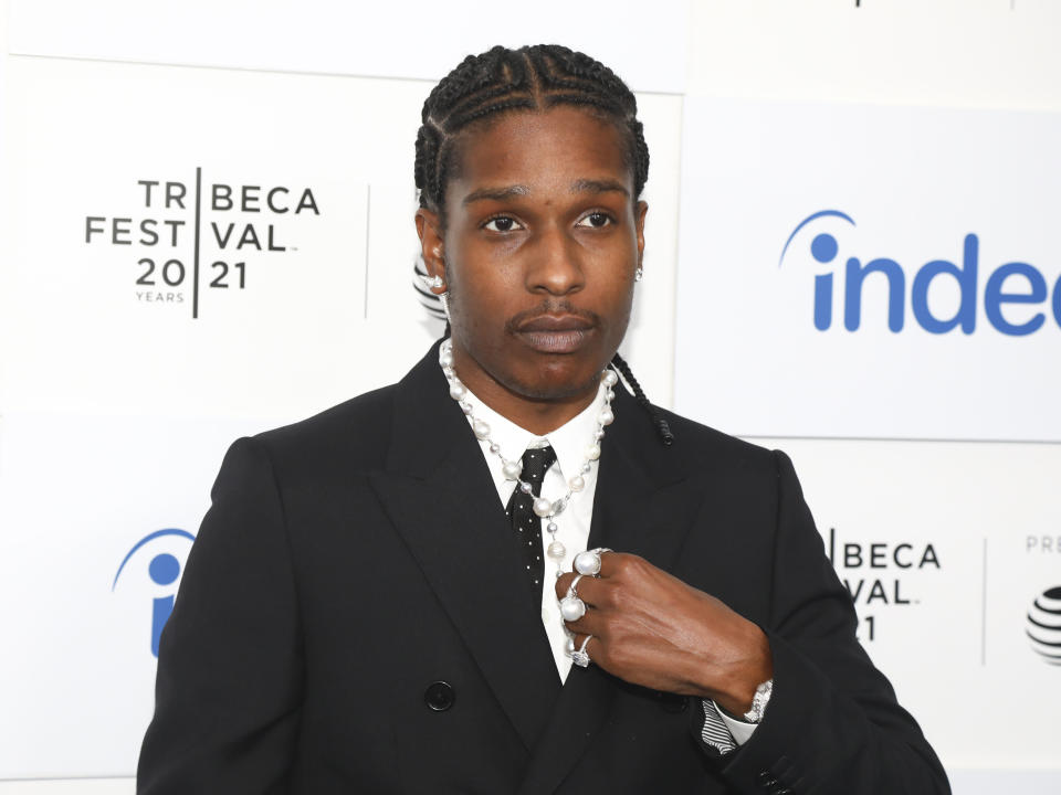 FILE - Recording artist A$AP Rocky attends the premiere of "Stockholm Syndrome," during the 20th Tribeca Festival at The Battery on June 13, 2021, in New York. A Los Angeles judge is scheduled to hear evidence Monday, Nov. 20, 2023, in a felony assault with a firearm case filed against the rapper, who is charged with pointing a gun and firing it at a former childhood friend in 2021. (Photo by Andy Kropa/Invision/AP, File)