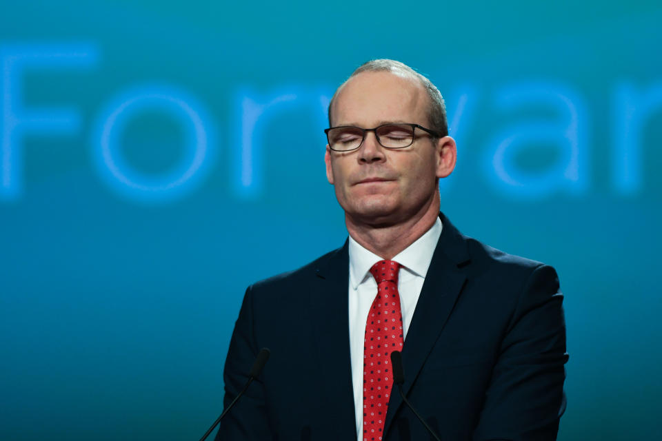 Simon Coveney, Tanaiste, Minister for Foreign Affairs and Trade and Deputy Leader of Fine Gael, at the Fine Gael Ard Fheis, an annual party conference, at City West Hotel in Dublin On Saturday, November 17, 2018, in Dublin, Ireland. (Photo by Artur Widak/NurPhoto via Getty Images)