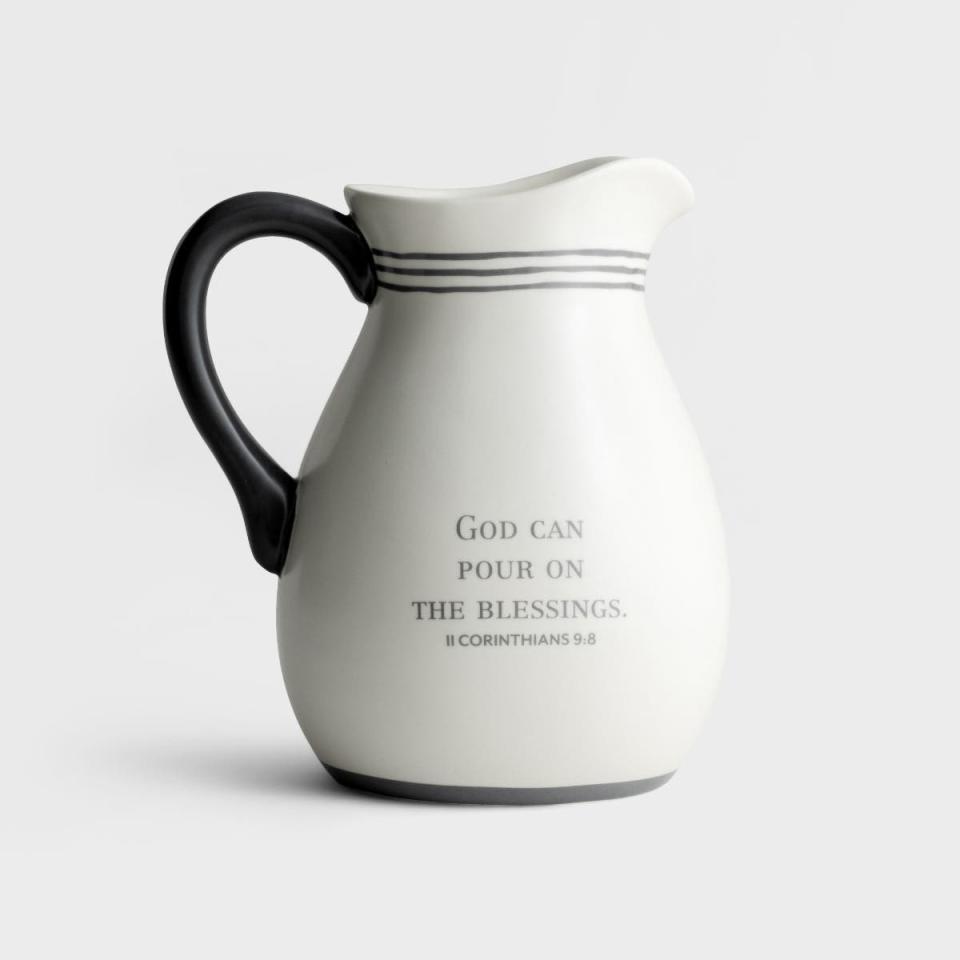 <p><a href="https://go.redirectingat.com?id=74968X1596630&url=https%3A%2F%2Fwww.dayspring.com%2Fpour-on-the-blessings-ceramic-pitcher&sref=https%3A%2F%2Fwww.womansday.com%2Flife%2Fg23768575%2Fbest-christian-gifts%2F" rel="nofollow noopener" target="_blank" data-ylk="slk:Shop Now;elm:context_link;itc:0;sec:content-canvas" class="link ">Shop Now</a></p><p>Pour On The Blessings - Ceramic Pitcher</p><p>dayspring.com</p><p>$15.00</p>