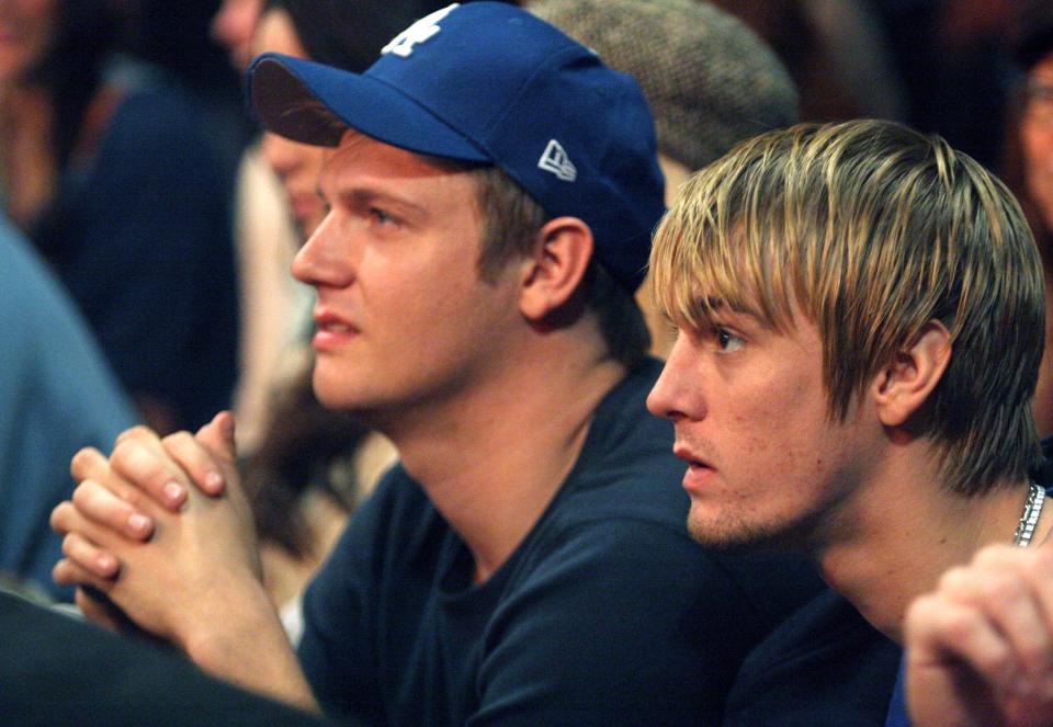 Nick Carter and Aaron Carter at a WWE event on October 15, 2006.