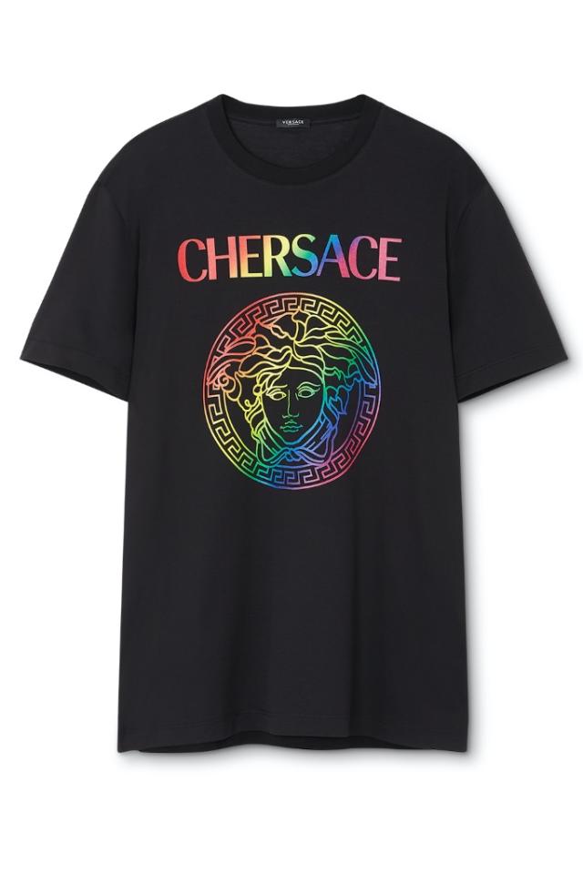 Versace Ladies Black / Multicolor Rainbow Logo Crop Top, Brand