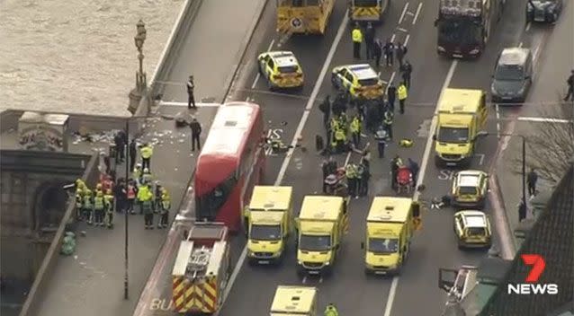 The injured receive treatment on the popular London strip. Picture: 7 News