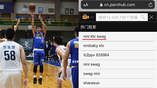 周士淵遭爆在SWAG拍片，網傳關鍵字燈熱搜冠軍。（合成圖／籃協提供、翻攝自Pornhub）