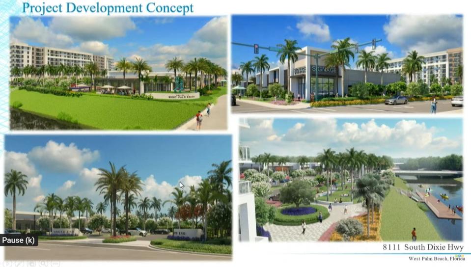 A series of renderings for the proposed development at 8111 S. Dixie Hwy. in West Palm Beach's popular South of Southern Boulevard, or SoSo, community.