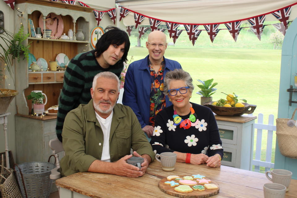 Bake Off presenters Noel Fielding and Matt Lucas and judges Paul Hollywood and Prue Leith.