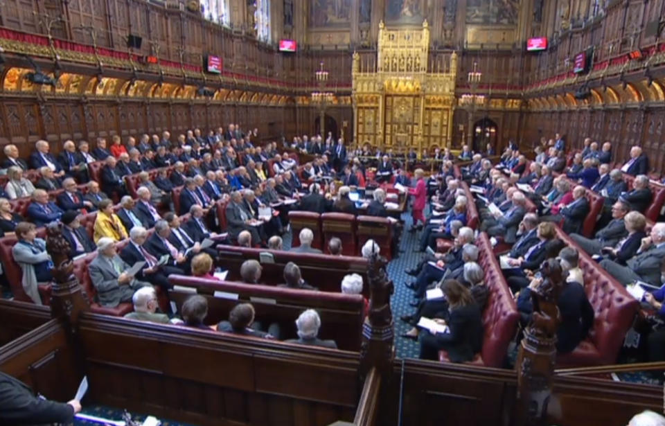 Baroness Hayter of Kentish Town speaking in the House of Lords during the debate on the Commons motion passed Wednesday which sought to ensure there was a legal requirement on the Prime Minister to seek an extension to Article 50 to prevent a no-deal over Brexit. (Photo by House of Lords/PA Images via Getty Images)