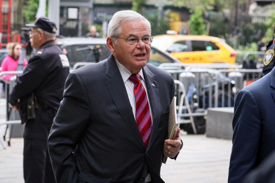 Sen. Bob Menendez arriving at Manhattan Federal Court for the start of his bribery trial on May 13, 2024. REUTERS/Brendan McDermid