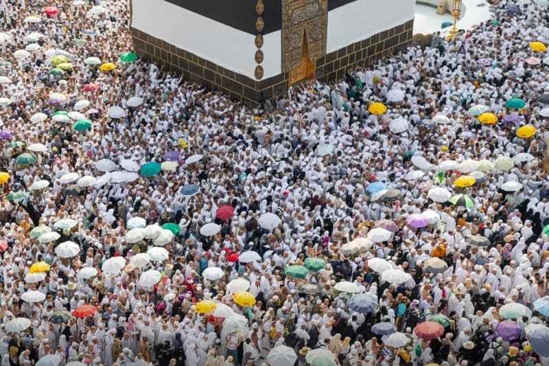 Muslim pilgrims circumambulate the Kaaba, Islam's holiest shrine, at the Grand mosque in the holy city of Mecca, during the Hajj pilgrimage. Muslims from all over the world gather in Mecca for the annual Hajj pilgrimage, one of the five pillars of Islam that must be carried out by all adult Muslims at least once in their lifetime. It takes place in the last month of the Islamic calendar. -/Saudi Press Agency/dpa