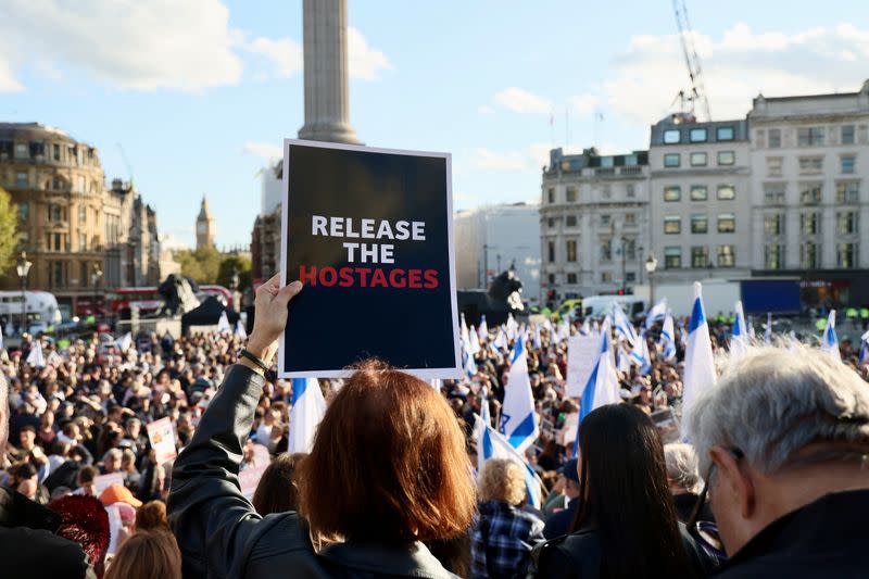 Demonstration for Hamas hostages release at London's Trafalgar Square