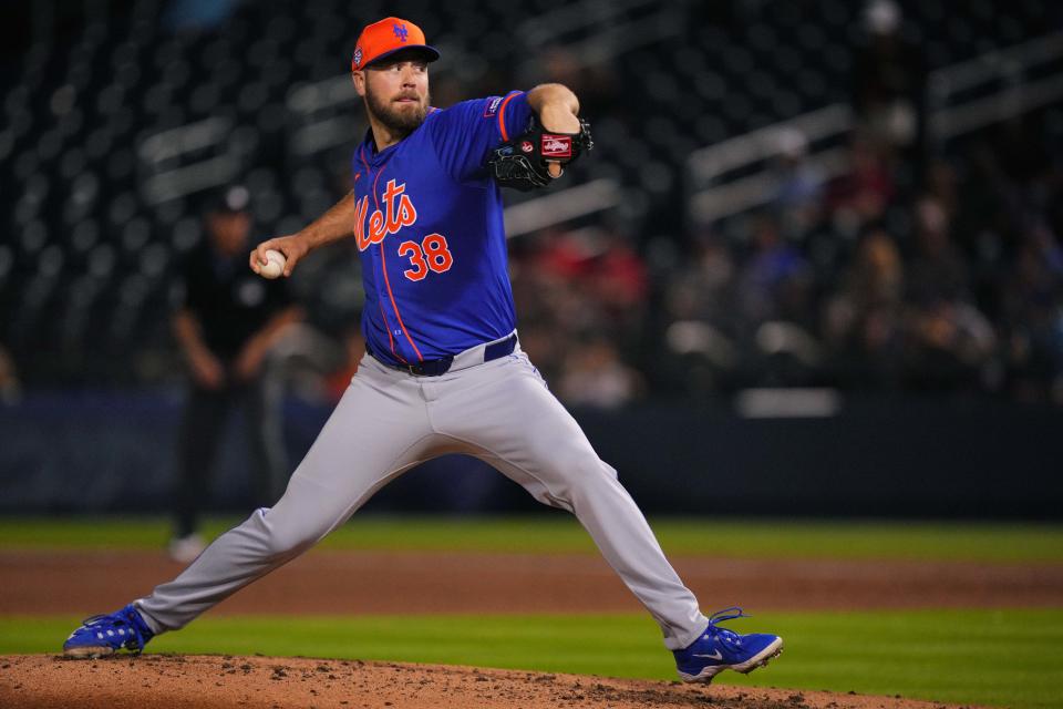 Feb 29, 2024; West Palm Beach, Florida, USA; New York Mets pitcher Tylor Megill (38) pitches in the fourth inning against the Houston Astros at The Ballpark of the Palm Beaches.