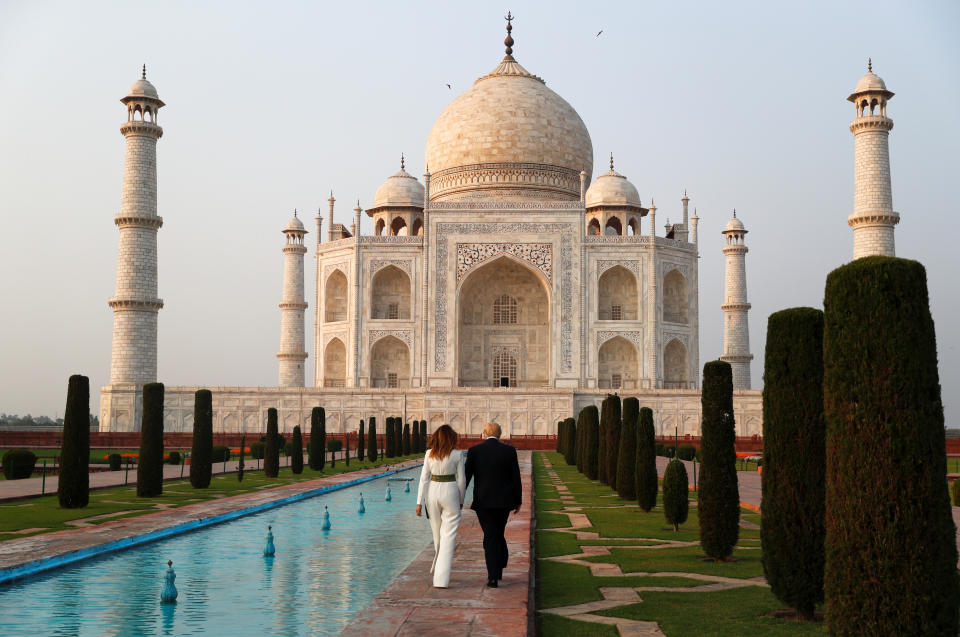 U.S. President Donald Trump and first lady Melania Trump tour the historic Taj Mahal, in Agra, India, February 24, 2020. REUTERS/Al Drago