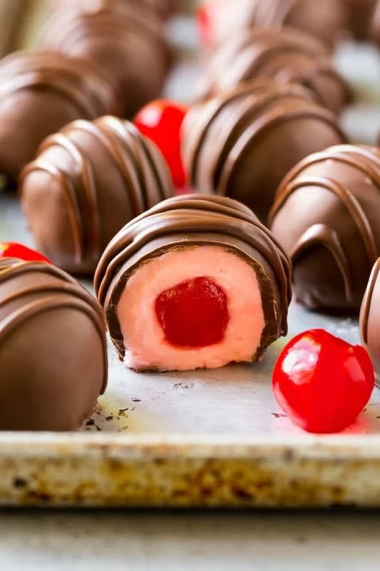 <p>Dinner At The Zoo</p><p>We eat way too many of these at Christmas time.</p><p><strong>Get the recipe: <a href="https://www.dinneratthezoo.com/chocolate-covered-cherries/" rel="nofollow noopener" target="_blank" data-ylk="slk:Chocolate-Covered Cherries;elm:context_link;itc:0;sec:content-canvas" class="link ">Chocolate-Covered Cherries</a></strong></p>