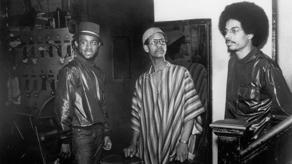 Members of The Last Poets (left to right: Jalal Mansur Nuriddin, Nilaja Obabi and Umar Bin Hassan) pictured circa 1970 in New York City. - Michael Ochs Archives/Getty Images