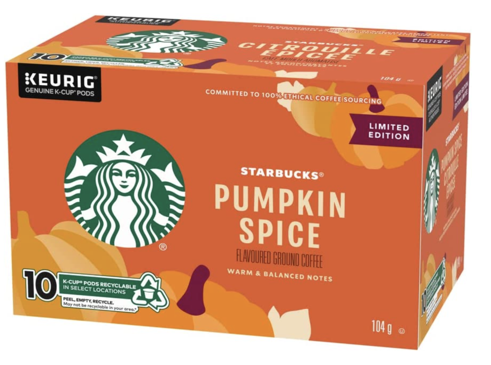 Starbucks Pumpkin Spice Flavoured Ground Coffee K-cup Pods (Photo via Amazon)