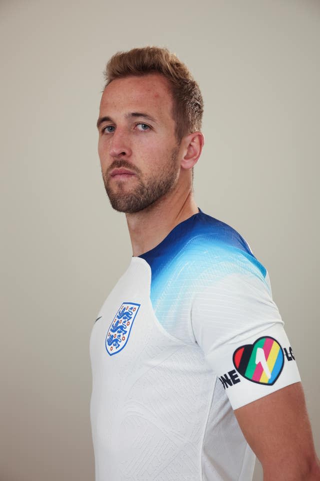 Harry Kane with the 'One Love' rainbow armband (the FA/PA).