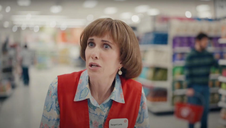 Kristen Wiig stars in Target's new ad campaign, commercials, Saturday Night Live, target lady costume, bowl haircut, snl character, red vest