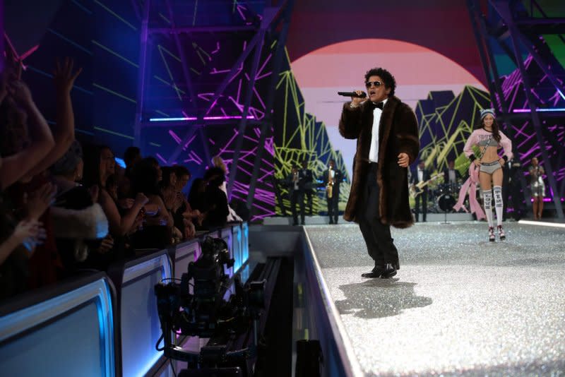 Bruno Mars performs at the Victoria's Secret Fashion Show in 2016. File Photo by Maya Vidon-White/UPI