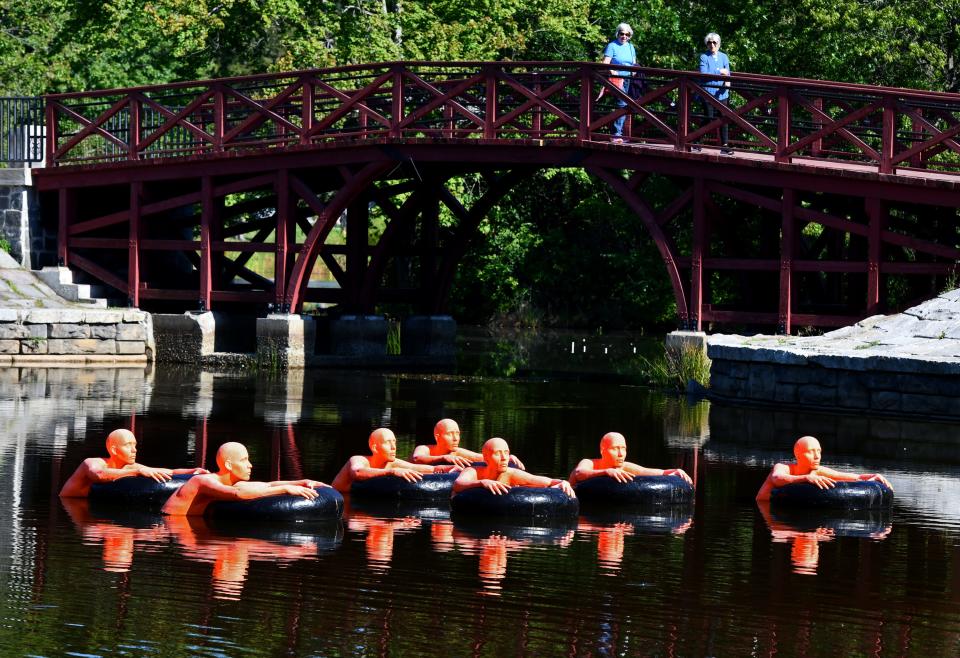 Summer may have wound down to autumn but there is still plenty of 'Art in the Park' to enjoy at Elm Park such as this Installation by A+J Art+Design called, "SOS Swimmers."