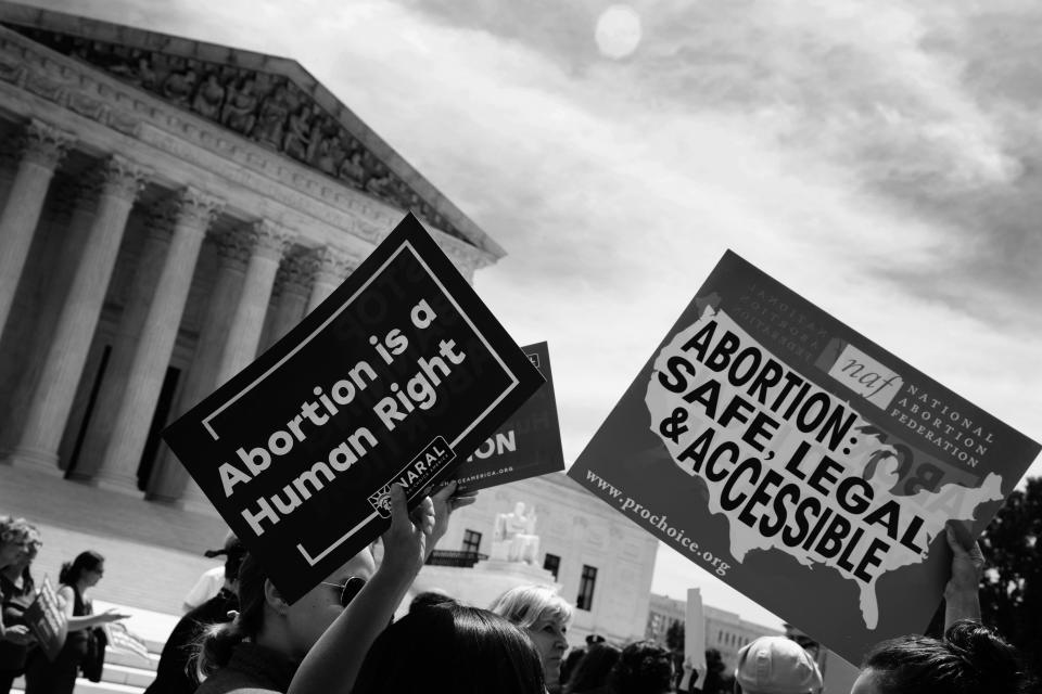 Abortion rights activists outside the U.S. Supreme Court&nbsp;on May 21, 2019, to protest against abortion laws passed across the country. (Photo: NurPhoto via Getty Images)