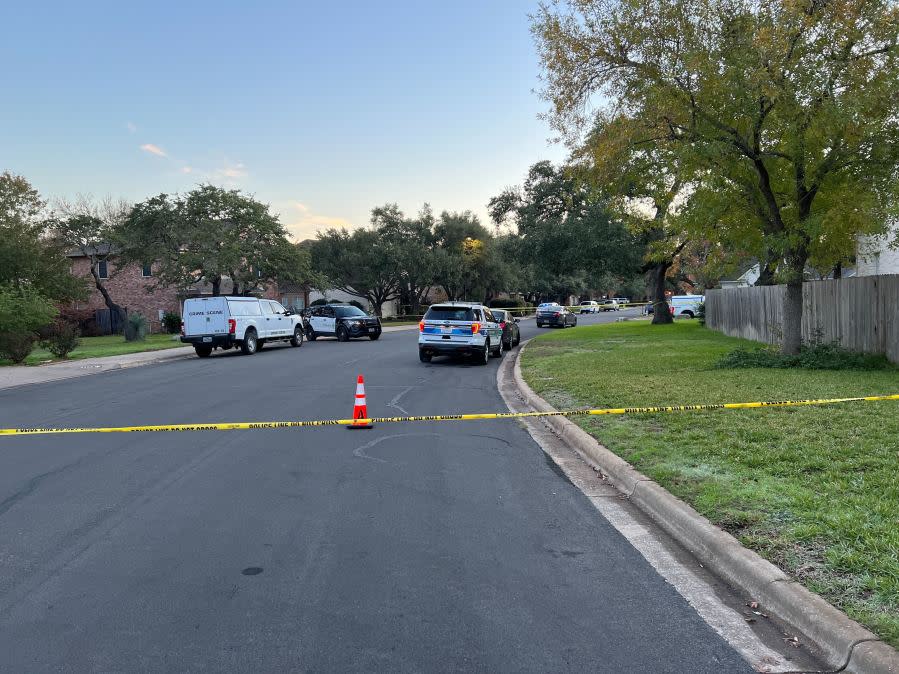 Austin Police investigating the scene on Dec. 6, 2023, the day after a shooting on Austral Loop in southwest Austin. (KXAN Photo Todd Bailey)