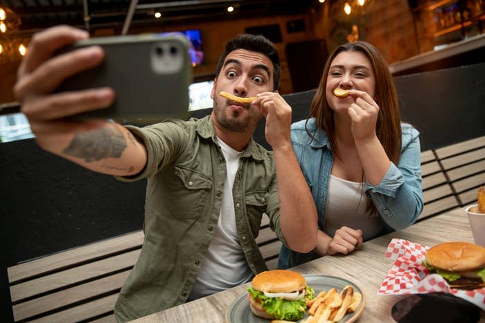 A couple taking a selfie