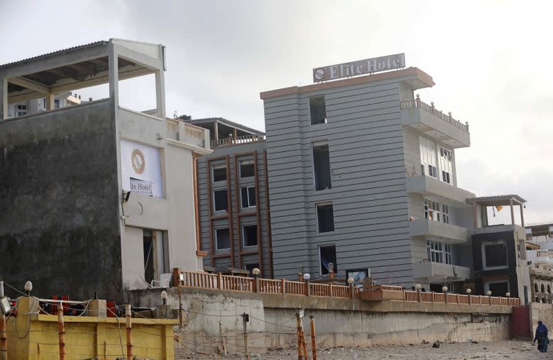 A general view shows a section of the scene of a militant attack at the Elite Hotel in Lido beach, in Mogadishu