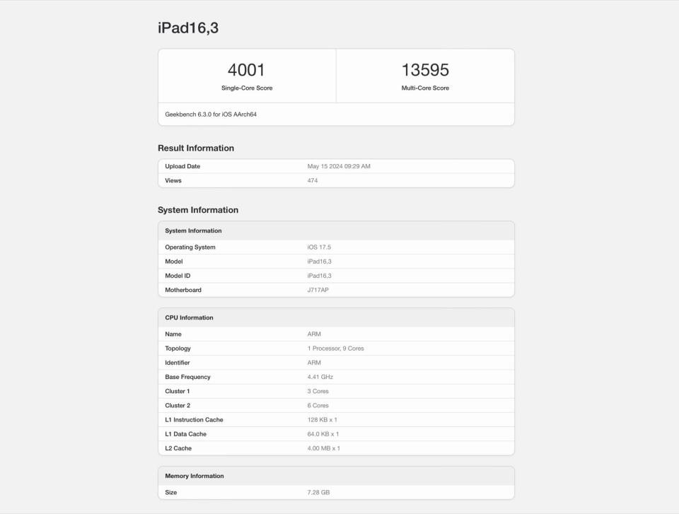 iPad Pro M4 Geekbench test with liquid nitrogen cooling