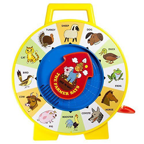 <p><strong>Fisher-Price </strong></p><p>amazon.com</p><p><strong>$18.99</strong></p><p><a href="https://www.amazon.com/dp/B00IVJK8Y0?tag=syn-yahoo-20&ascsubtag=%5Bartid%7C10055.g.4695%5Bsrc%7Cyahoo-us" rel="nofollow noopener" target="_blank" data-ylk="slk:Shop Now;elm:context_link;itc:0;sec:content-canvas" class="link ">Shop Now</a></p><p>This spin-wheel teaches kids classic animals and their sounds. Plus, its <strong>easy-to-carry handle</strong> makes it a must for the travel bag. <br></p>