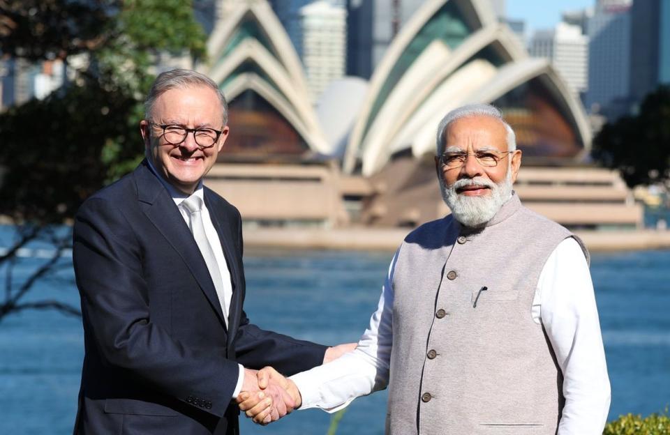 澳洲總理艾班尼斯(Anthony Albanese)24日在雪梨會晤印度總理莫迪(Narendra Modi)。 (圖:@narendramodi)