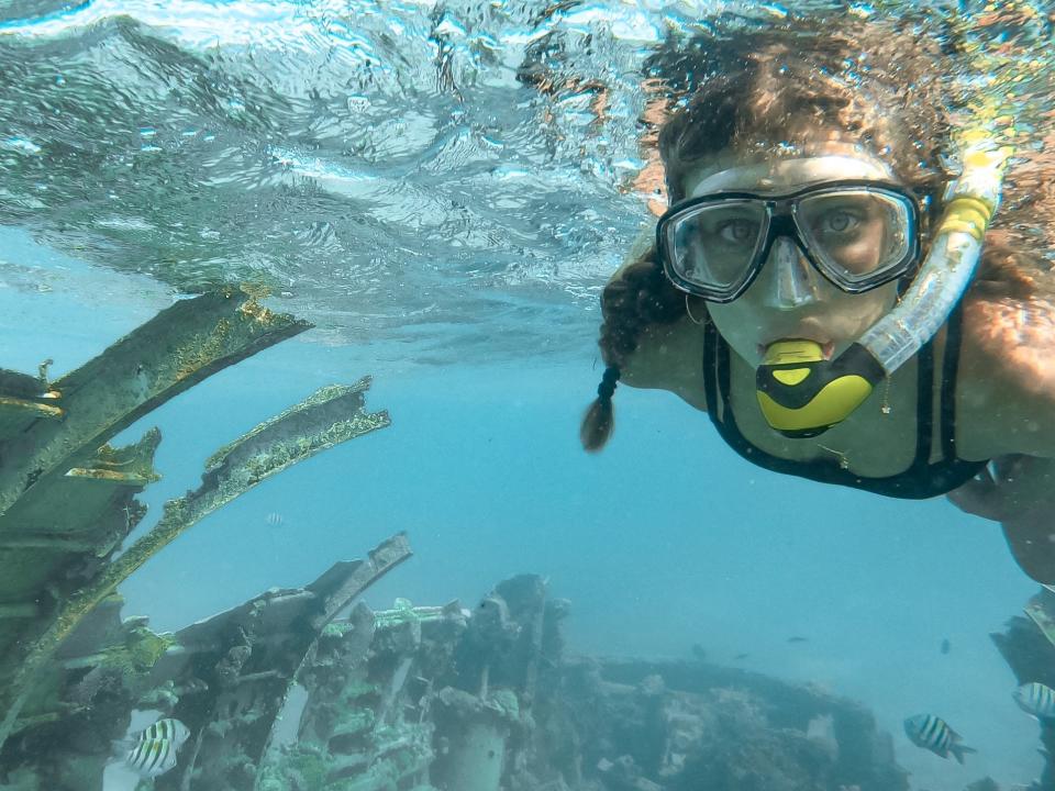 one of phil's kids snorkling in the Bahamas