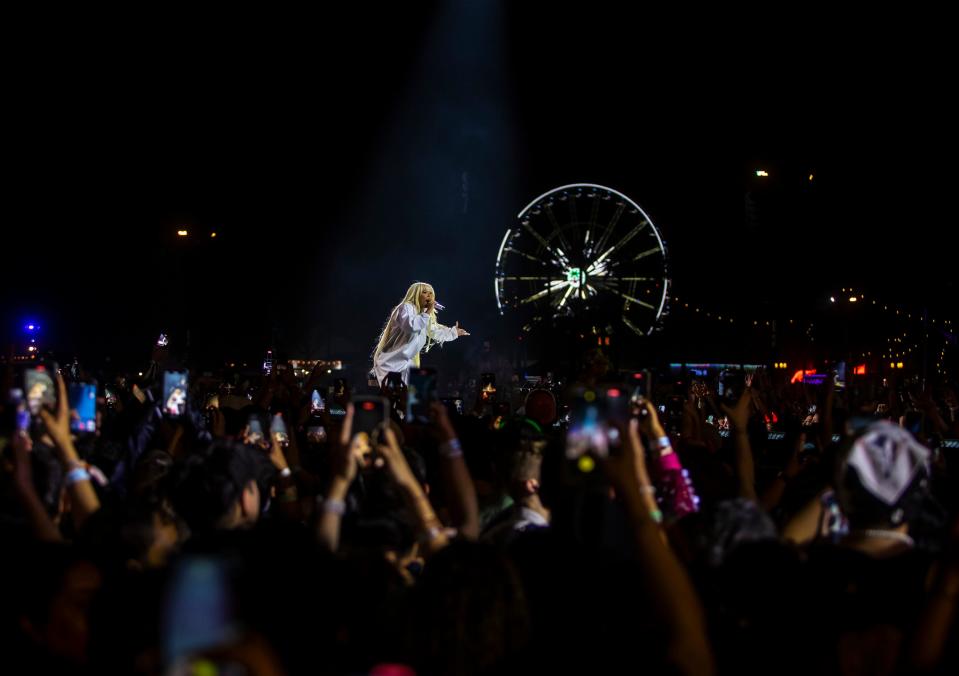 Doja Cat performs her headlining set on the Coachella Stage during the Coachella Valley Music and Arts Festival in Indio, Calif., Sunday, April 21, 2024.