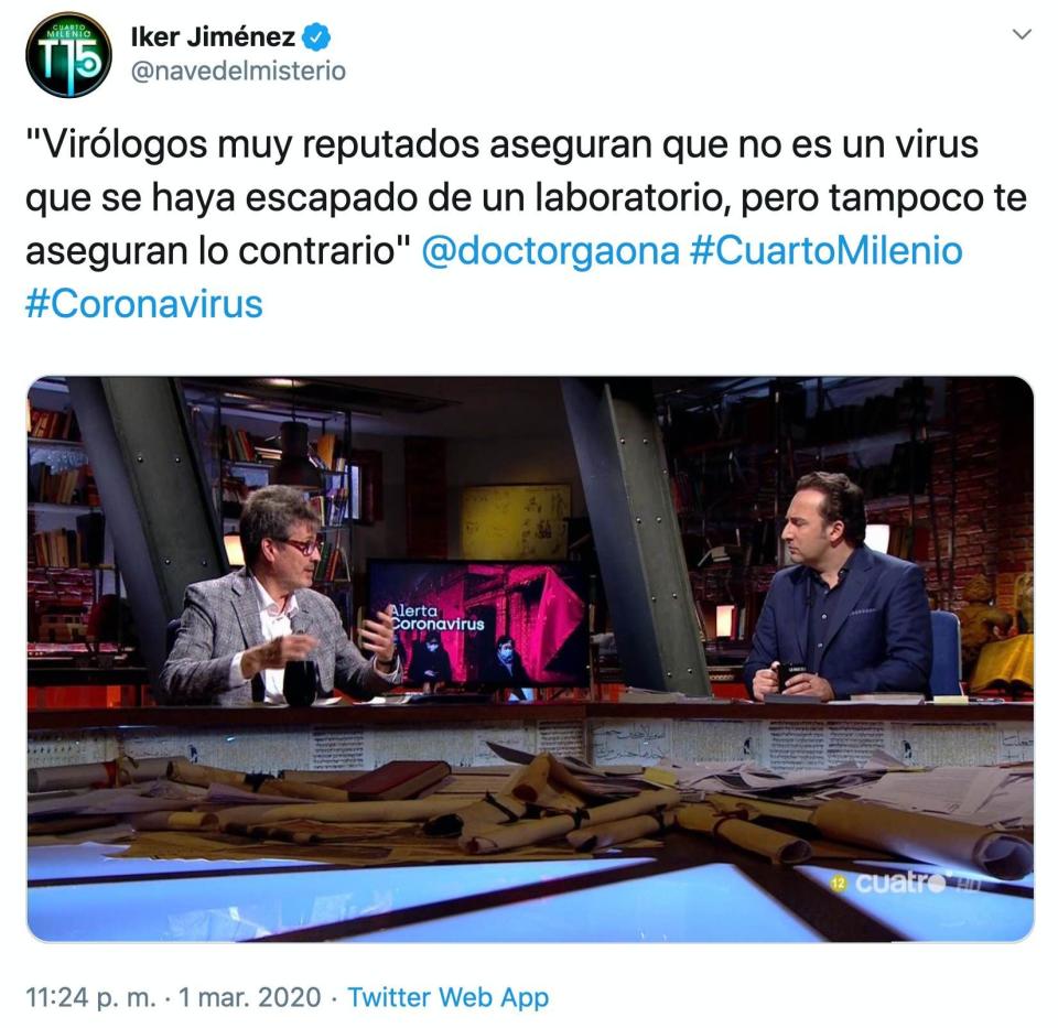 Las insinuaciones que nunca aclaran nada de la Nave del Misterio. A pesar de que se ha demostrado el origen natural del coronavirus, Cuarto Milenio sabe jugar con la conspiración y el miedo