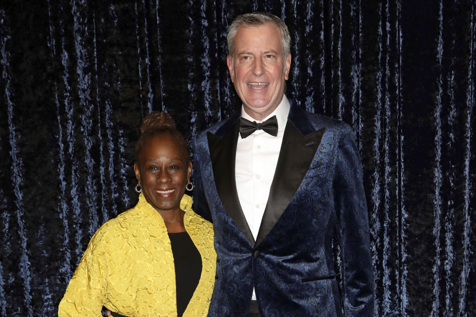 FILE - Former New York City Mayor Bill de Blasio and wife Chirlane McCray attend Clive Davis' 90th birthday celebration, April 6, 2022, in New York. De Blasio and McCray are separating but not divorcing after 29 years of a marriage that helped lift de Blasio into the mayor's job. (Photo by Greg Allen/Invision/AP, File)