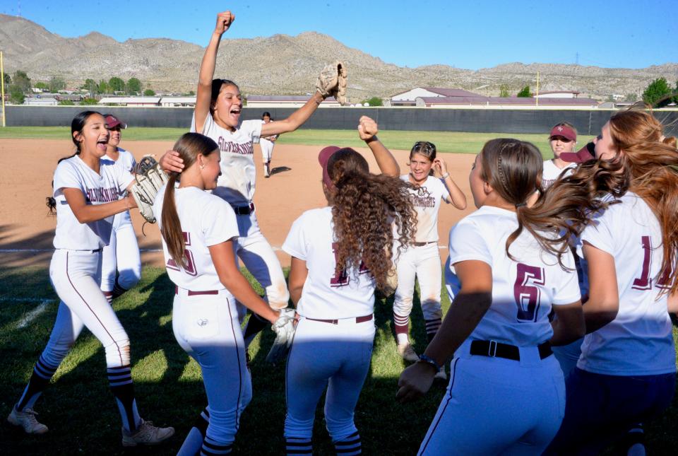 Riverside Prep players celebrate after beating Yucca Valley in the quarterfinals of the CIF-Southern Section Division 7 playoffs on Thursday, May 9, 2024.