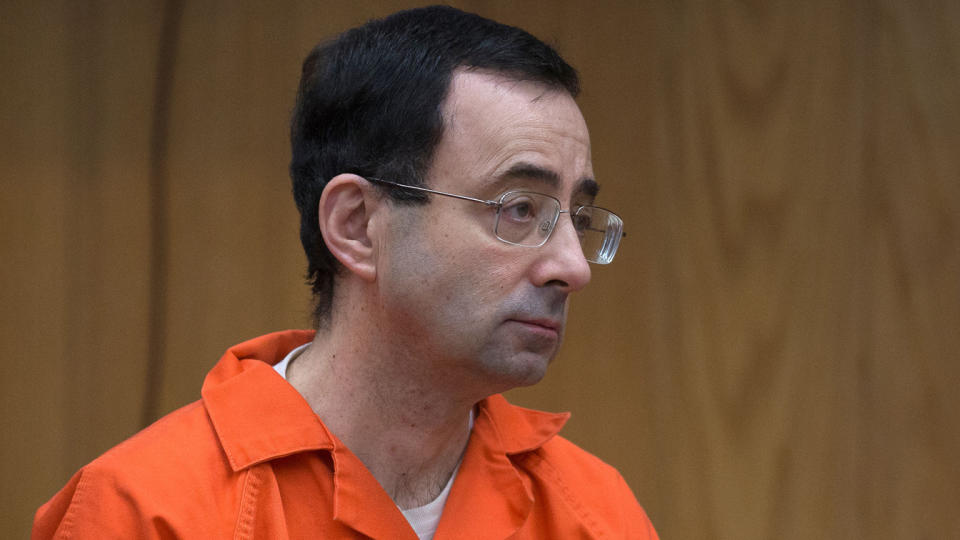 Nassar appears in court for sentencing in Eaton County Circuit Court in Charlotte, Mich., on Feb. 5, 2018. (Rena Laverty/AFP via Getty Images)