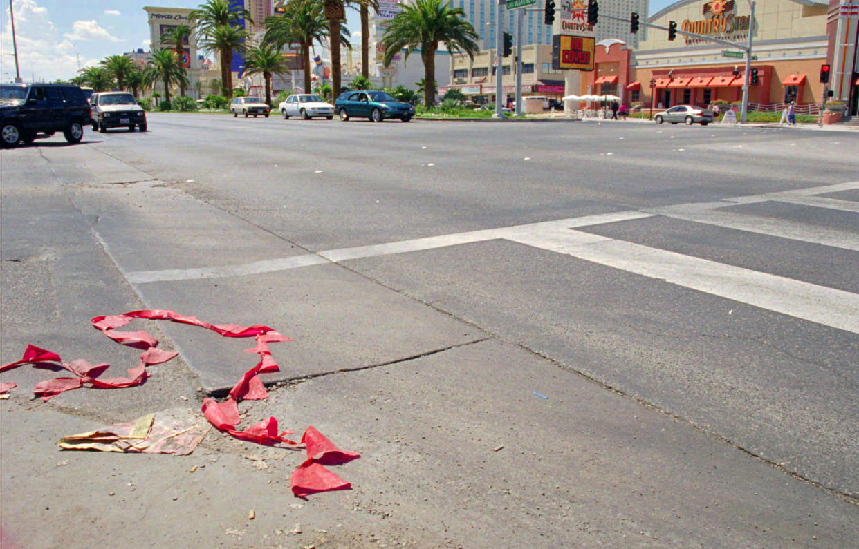 The intersection in Las Vegas, on Sept. 8, 1996, where Tupac Shakur and Suge Knight were shot in 1996.