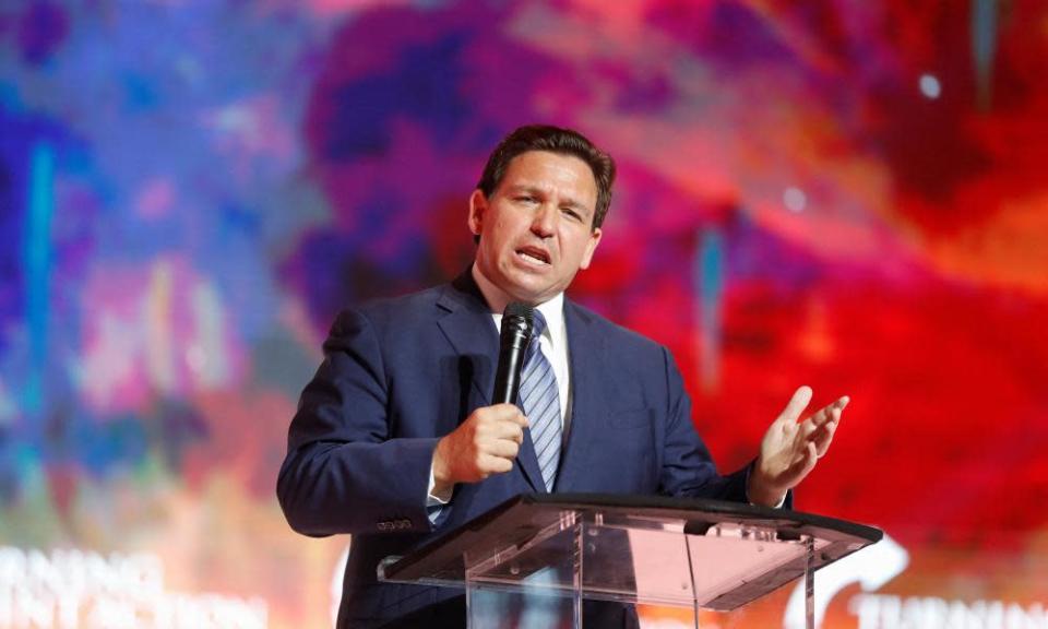Ron DeSantis gives a speech in Tampa, Florida, last month.