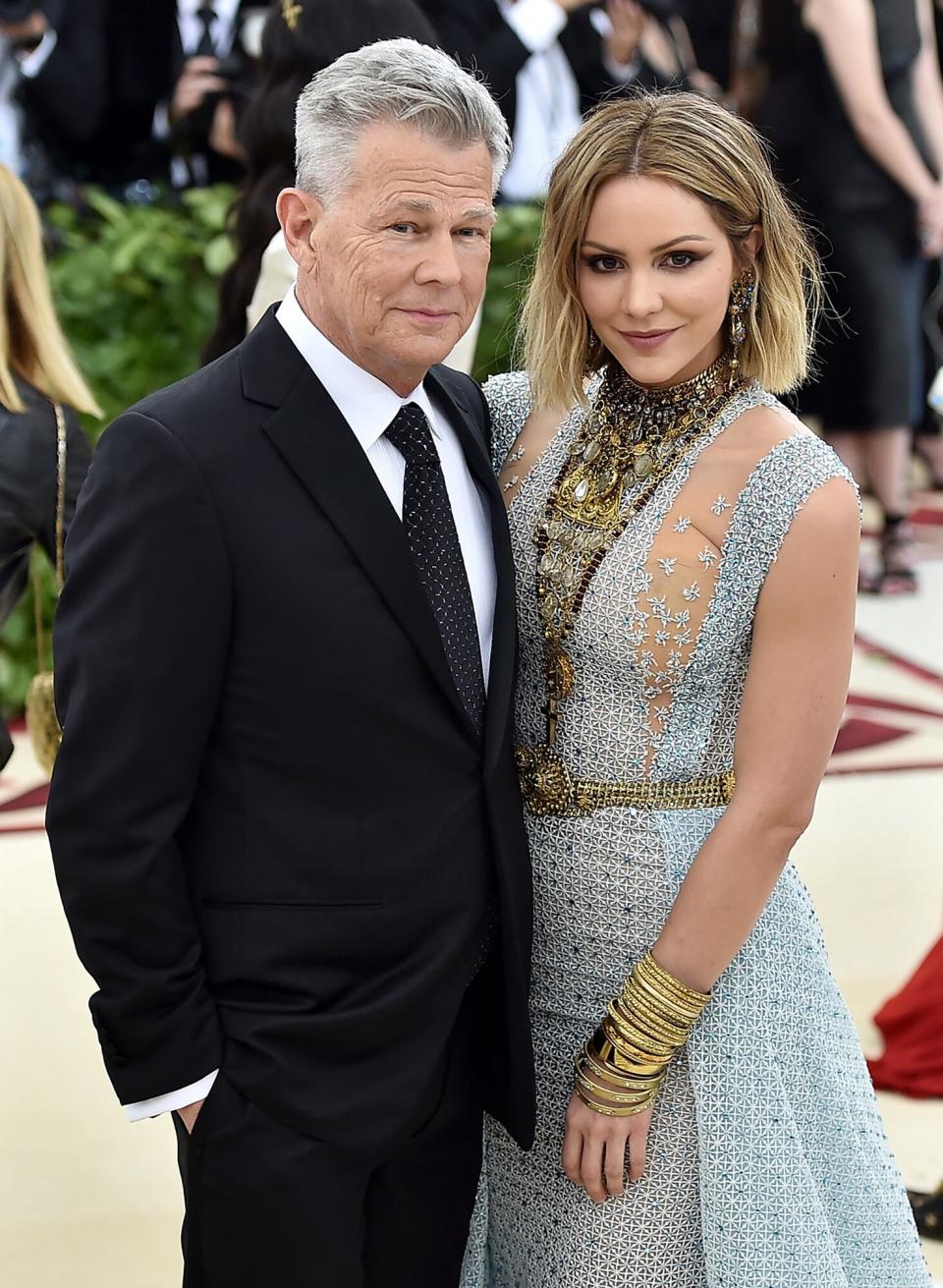 David Foster and Katharine McPhee attend the Heavenly Bodies: Fashion & The Catholic Imagination Costume Institute Gala at The Metropolitan Museum of Art on May 7, 2018 in New York City