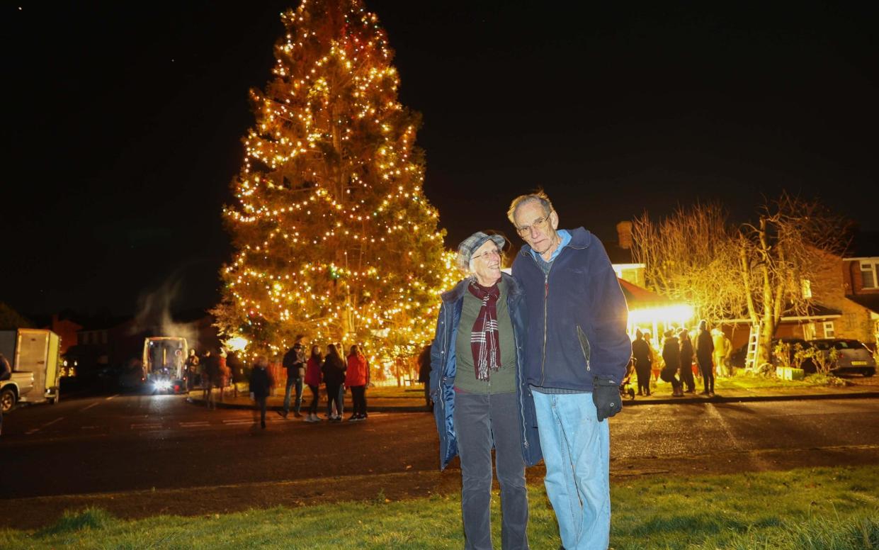 Avril and Christopher Rowlands with their 50ft Christmas tree - Anita Maric/SWNS