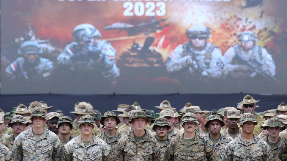 U.S. Marines attend the opening ceremony of Super Garuda Shield 2023 in Baluran, East Java, Indonesia, Thursday, Aug. 31, 2023. (AP)