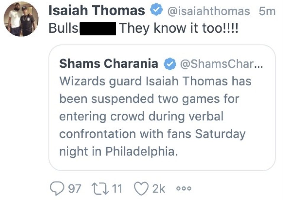 Isaiah Thomas wasn't happy about his suspension. (Screenshot via @isaiahthomas on Twitter)